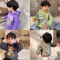 Bean a few mothers CU joint hooded sweater 2020 new winter boys and girls baby plus velvet thick coat top