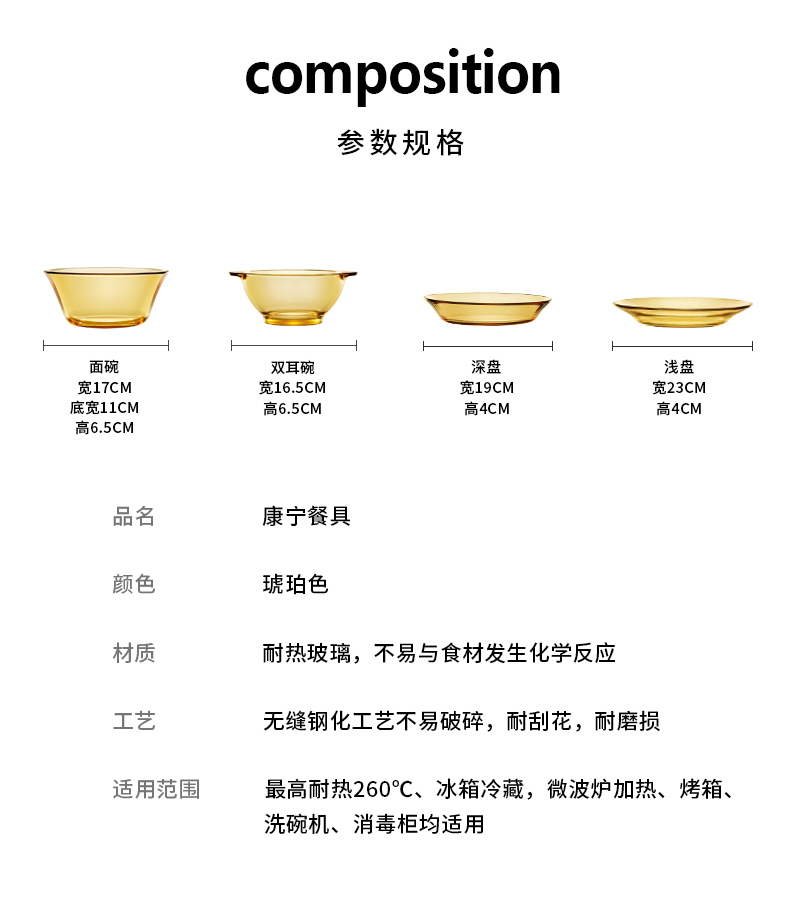 美国 康宁 耐高温透明玻璃碗碟套装 2件套 图3