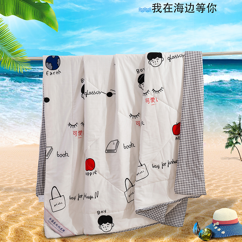 Air conditioning quilted by pure cotton spring autumn by summer quilt in summer cold by inner and outer full cotton thin section single machine washable washed and washed by summer quilt