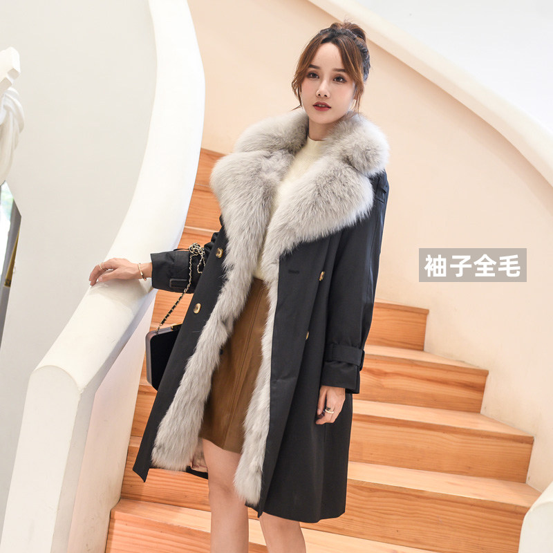 Pie overcomes women 2021 Winter's new exploits The long version of the fox fur liner detachable fur coat large coat