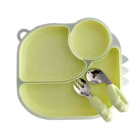 Прозрачный фруктовый зеленый динозавр [обеденная тарелка + вилка ложка]