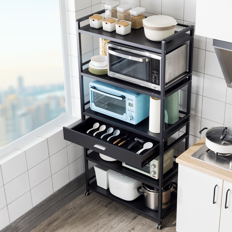 Kitchen shelving ground floor multilayer multifunctional pan containing layer rack microwave rack Home with drawer shelving