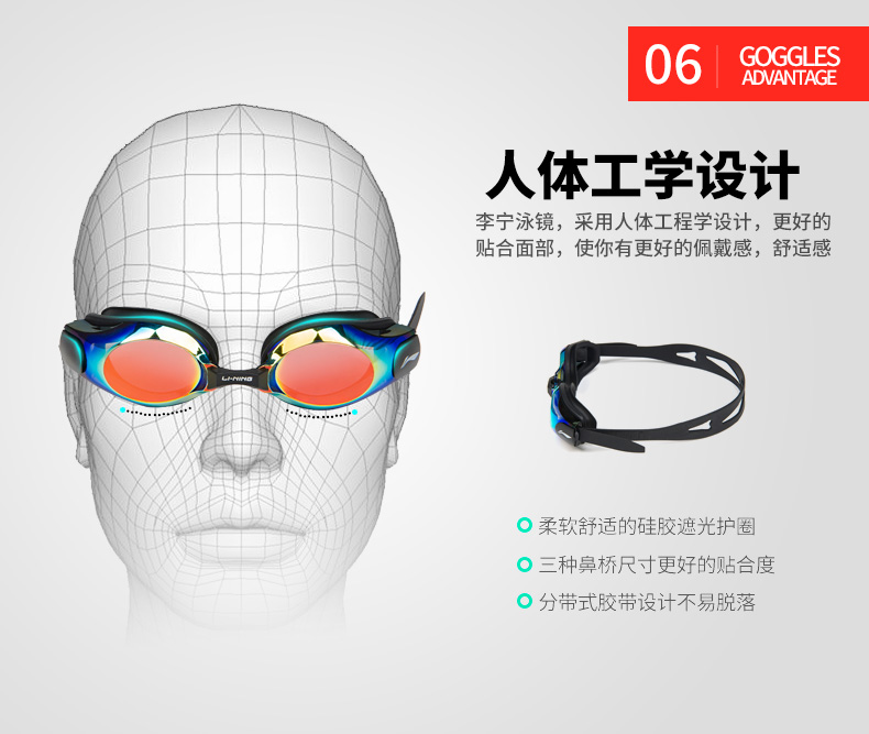 Mũ bơi chống nước Li Ning chống sương mù HD cận thị kính râm đầy màu sắc phụ nữ bơi kính mạ điện phù hợp với bơi - Goggles kính bơi view
