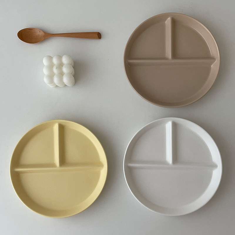 Baiyu Korean-style matte round meal plate divided plate ceramic three-compartment plate fruit breakfast flat plate children's plate