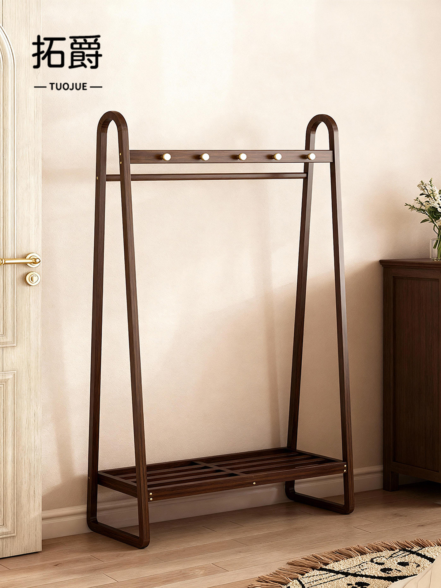 Freestanding Coat Rack, Clothes Rack for the Foot of the Bed, a Magic Solution for Storing Clothes at Night, Vintage-Style Home Entryway Clothes Rack