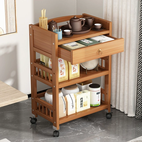 Простая тележка для домашнего использования из натурального дерева, многослойный чай, чайный сервиз, система хранения