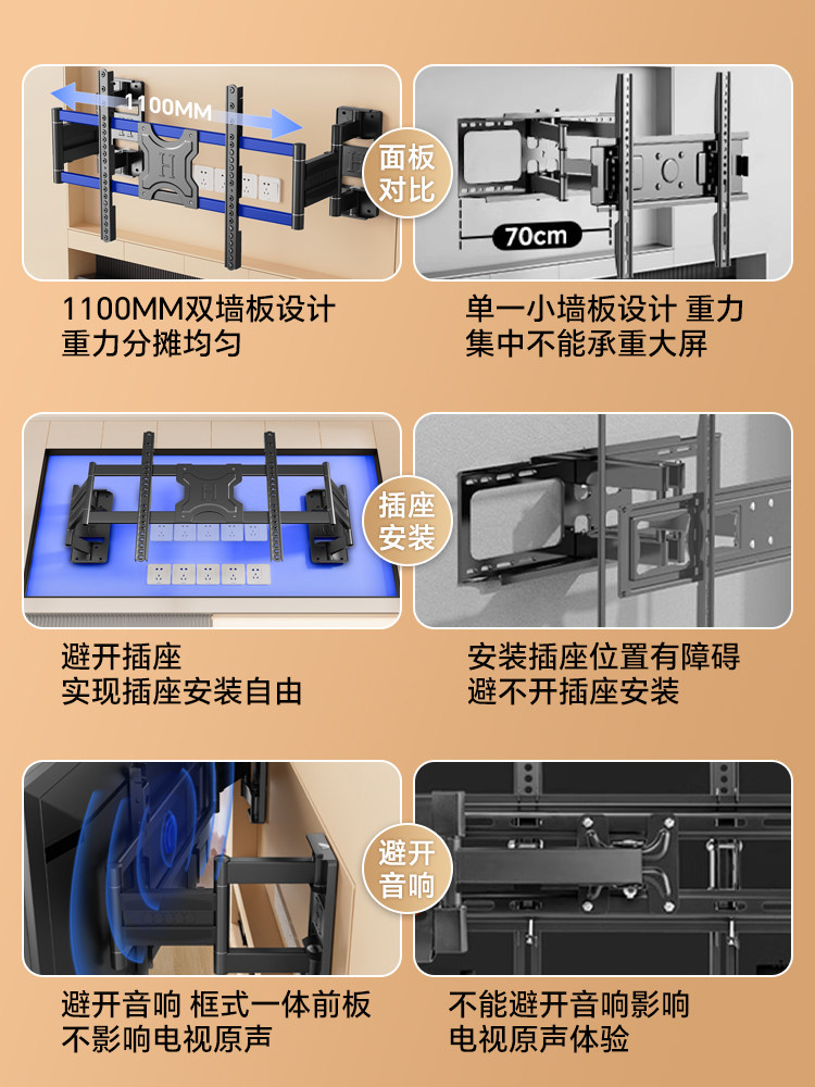 Ultra-Thin Embedded Tv Retractable Bracket 75/85/ 100inch Universal Wall-Mounted Folding Detachable Bracket