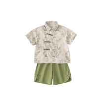 INSbobo childrens suit baby summer clothes boy Tang suit summer suit little boy ink style two-piece trendy set