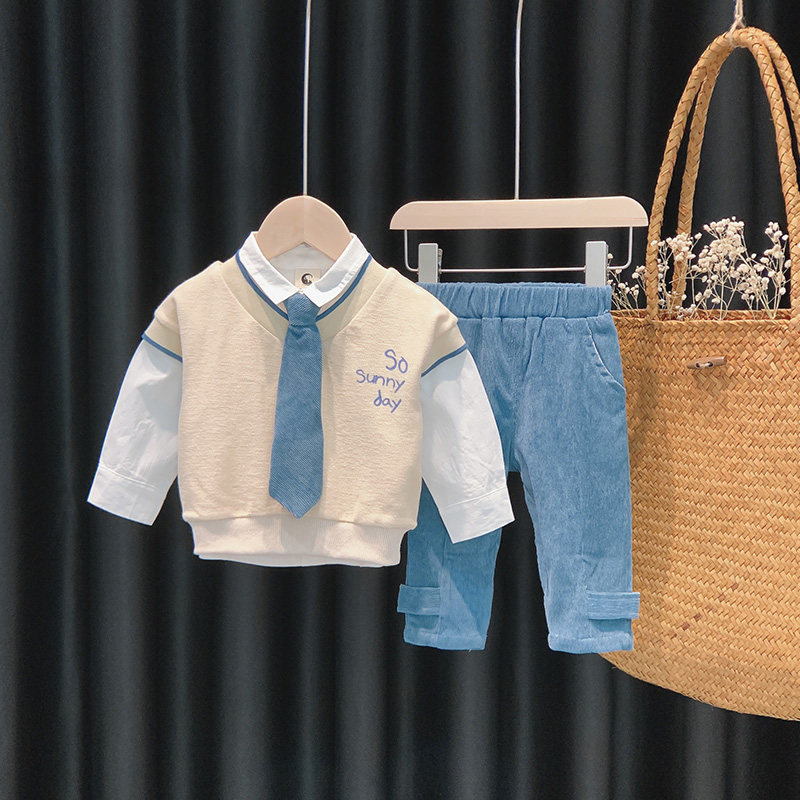 Baby college style autumn suits 1-3 years old sisters clothes children's temperament three-piece spring and autumn brother and sister clothes trend