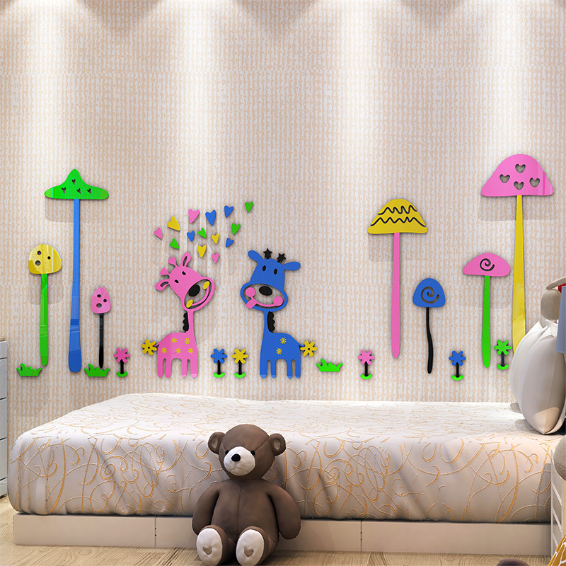 Cartoon wall stickers 3d three-dimensional acrylic wall stickers children's room kindergarten living room cute personality forest sika deer
