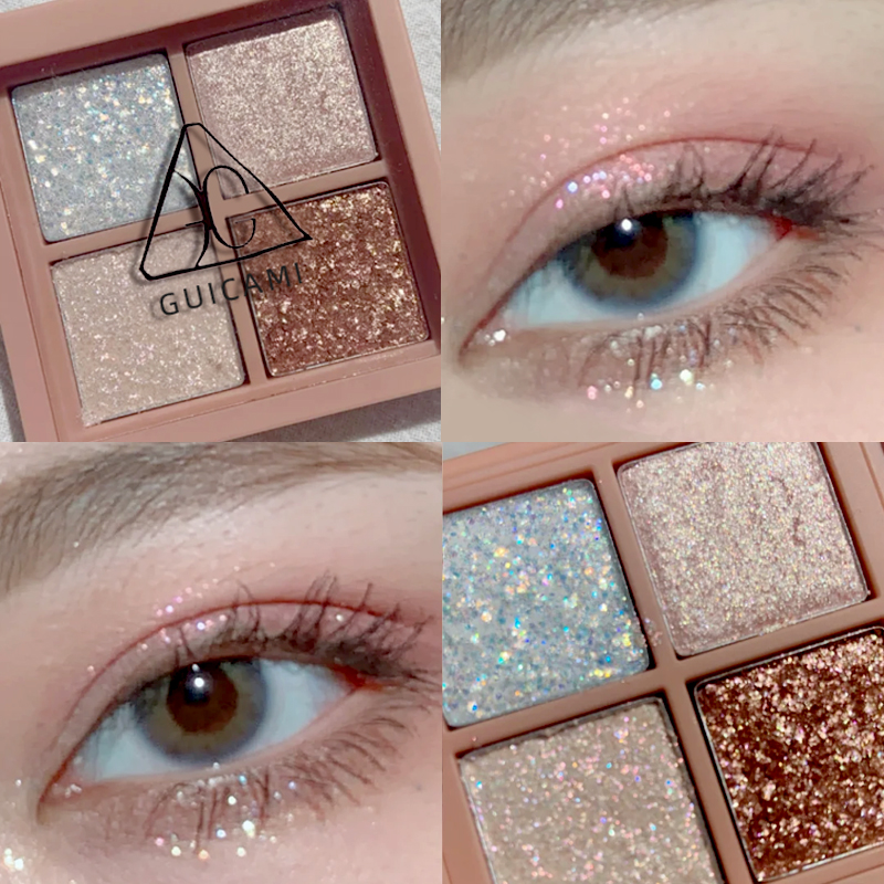 Four-color eye shadow plate ins super fire flash powder pearlescent waterproof earth color sequin eye shadow small plate portable student parity