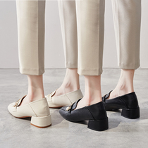 Inlen Small Leather Shoes Women 2022 Springtime New Shoes 100 Hitch Heel Single Shoe Woman Heel Retro Square Head Lefu Shoes