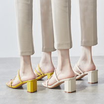 Tennis Red Sandals Women Summer Wear 2021 New Korean version coarse heels Slippers Fashion 100 Hitch Lady High Heel Shoes