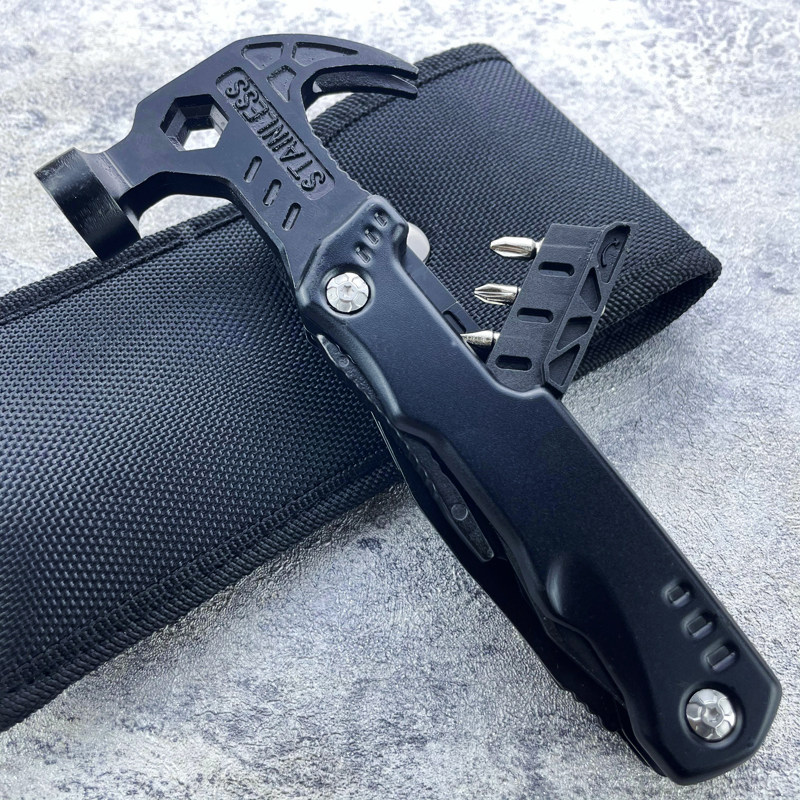 Car multi-function emergency tool broken window open bottle outdoor camping folding hammer pliers knife screwdriver household hammer pliers