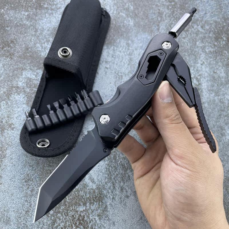 Outdoor folding pliers multi-function combination knife bottle opener screw cutter portable car escape camping tool