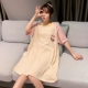 Quần áo ngủ nữ cotton tinh khiết mùa hè đồ ngủ ngắn tay ngọt ngào sinh viên lưới màu đỏ kích thước lớn rộng rãi chất béo mm có thể mặc đồ ở nhà - Đêm đầm
