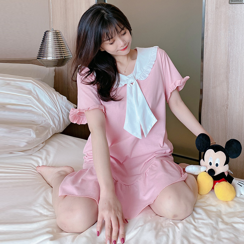 Pajama nữ mùa hè Hàn Quốc phiên bản của bông tinh khiết sinh viên ngọt công chúa gió lớn mã lỏng ròng váy ngủ màu đỏ có thể mặc quần áo về nhà.