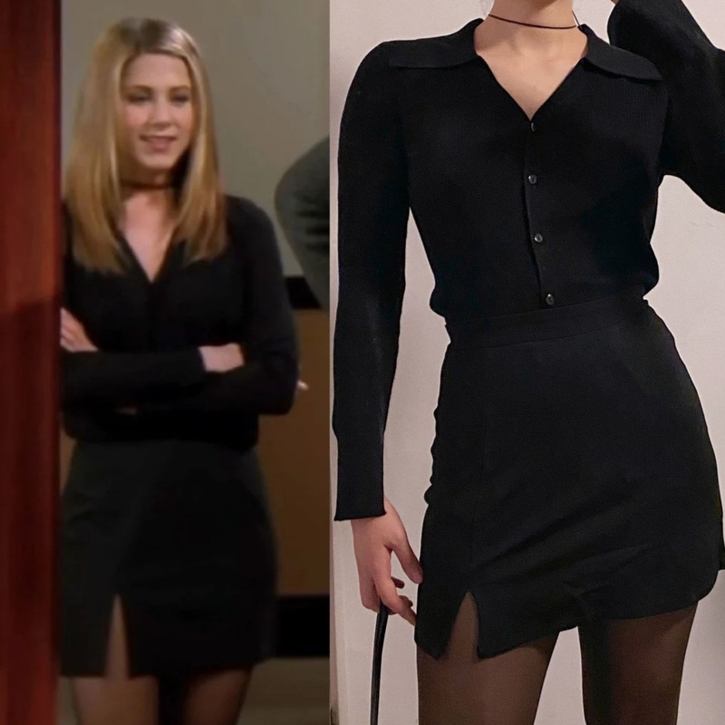 Clothesbox. Friends Series Rachel's Short Skirt, Same Style American Black Slit Suit Skirt