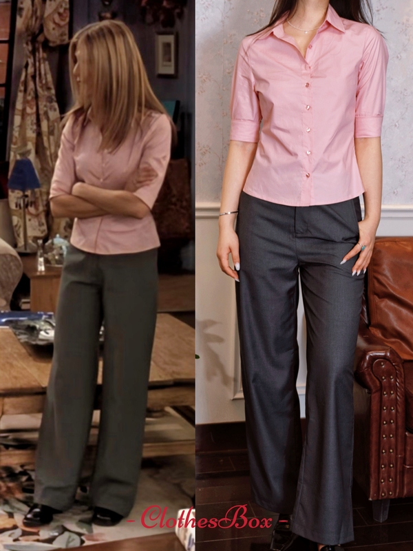 Clothesbox Friends Series Rachel Pink Shirt Poplin Tailored Waist Shirt for Commuting Spring and Summer