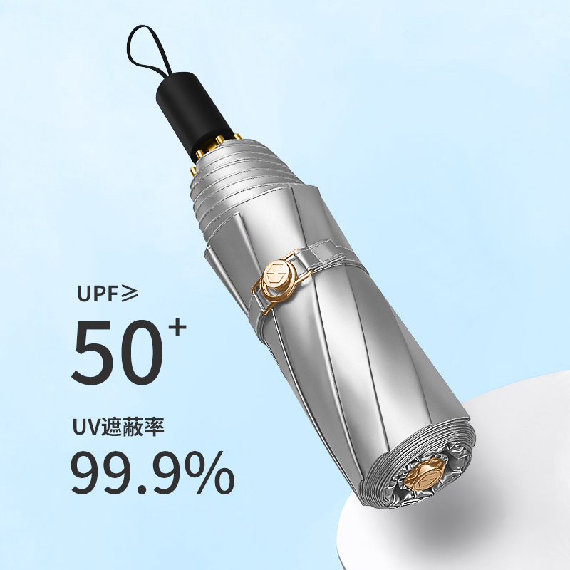 Double-Layer Titanium Silver Sun Umbrella with Black Coating for Sun Protection, Super Strong Uv Protection, Women's Foldable Umbrella for Both Sunny and Rainy Use, Upf50+