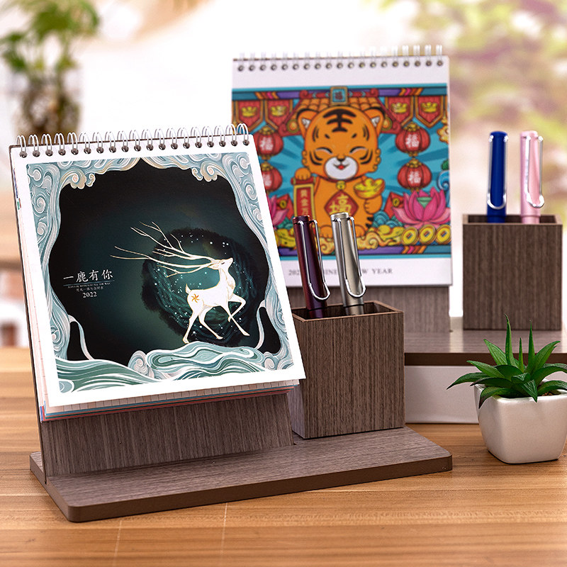 2022 desk calendar calendar ins wind personality creative desktop decoration small desk calendar cute small fresh work office notes multi-function storage pen holder calendar college students postgraduate entrance examination calendar customization