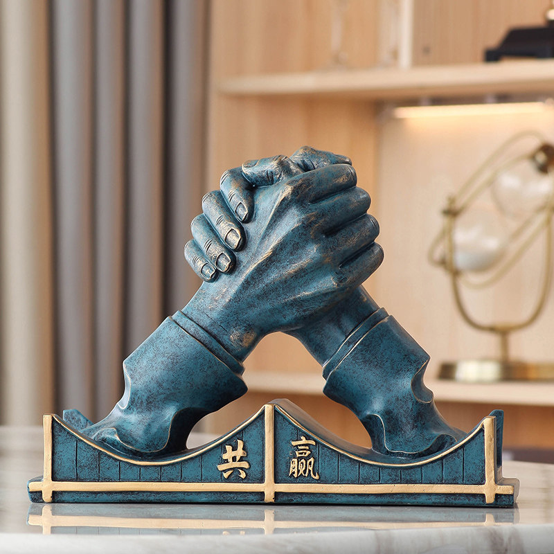 Office front desk desktop handshake ornaments company bogu rack decoration living room wine cabinet small furnishings opening gift