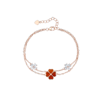 (Self-operated) Grace Girl (jewelry) real diamond four-leaf clover double-layer design bracelet for women light luxury gift for girlfriend