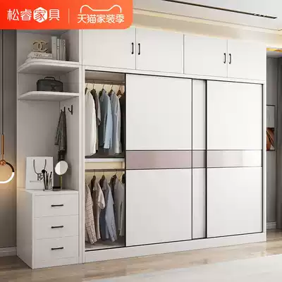 Wardrobe household bedroom simple modern solid wood sliding door wardrobe storage storage children's sliding door light luxury hanging wardrobe