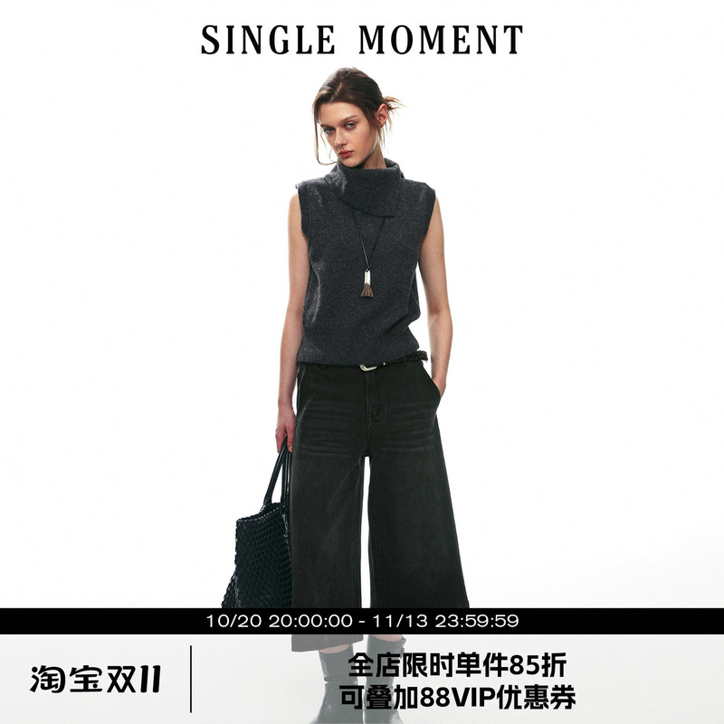 Single Moment 26Aw French Style Work Clothing Casual Smart Adjustable High Collar Sleeveless Sweater Vest for Women Single Moment 26Aw French Style Work Clothing Casual Smart Adjustable High Collar Sleeveless Sweater Vest for Women