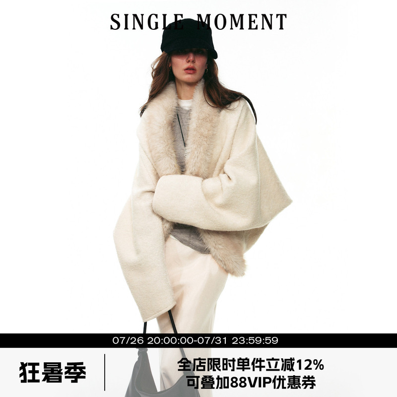 Single Moment 25Aw French-Style Winter Light Luxury Elegant Cocoon-Shaped Wool Collar Cardigan Jacket for Women Single Moment 25Aw French-Style Winter Light Luxury Elegant Cocoon-Shaped Wool Collar Cardigan Jacket for Women