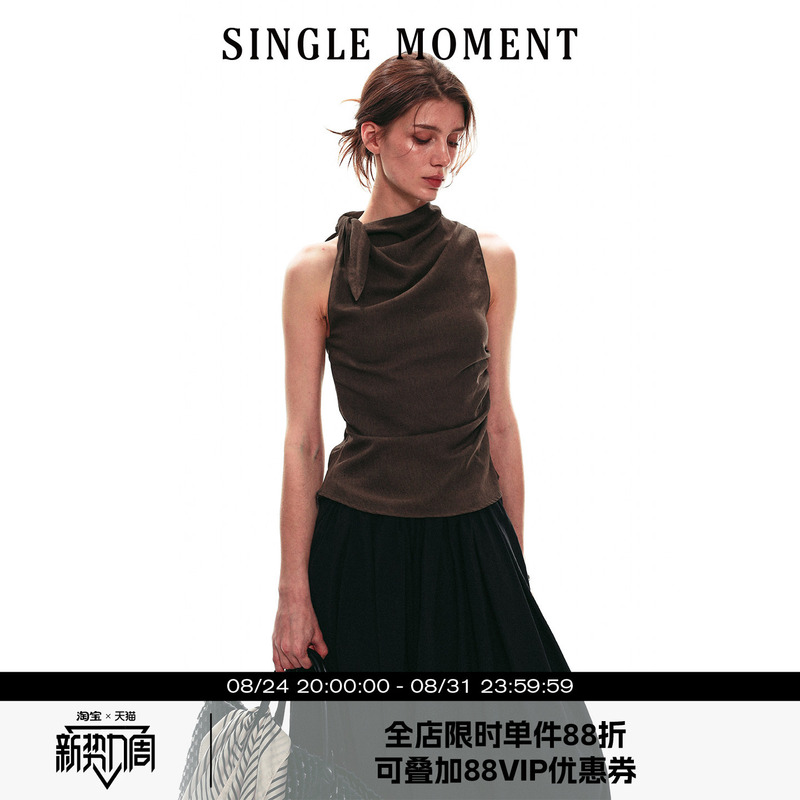 Single Moment 26Ss Summer French Lace-Up Stacked Collar Sleeveless Vest Slim Fit Elegant Top for Women Single Moment 26Ss Summer French Lace-Up Stacked Collar Sleeveless Vest Slim Fit Elegant Top for Women