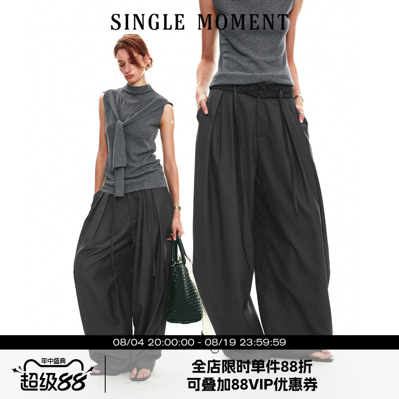 Single Moment 26Ss French-Style Summer Ruched Lace Color-Blocked Waistband Casual Wide-Leg Pants for Women Single Moment 26Ss French-Style Summer Ruched Lace Color-Blocked Waistband Casual Wide-Leg Pants for Women