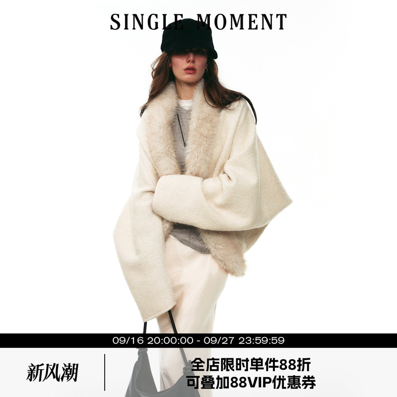 Single Moment 25Aw French-Style Winter Light Luxury Elegant Cocoon-Shaped Wool Collar Cardigan Jacket for Women Single Moment 25Aw French-Style Winter Light Luxury Elegant Cocoon-Shaped Wool Collar Cardigan Jacket for Women