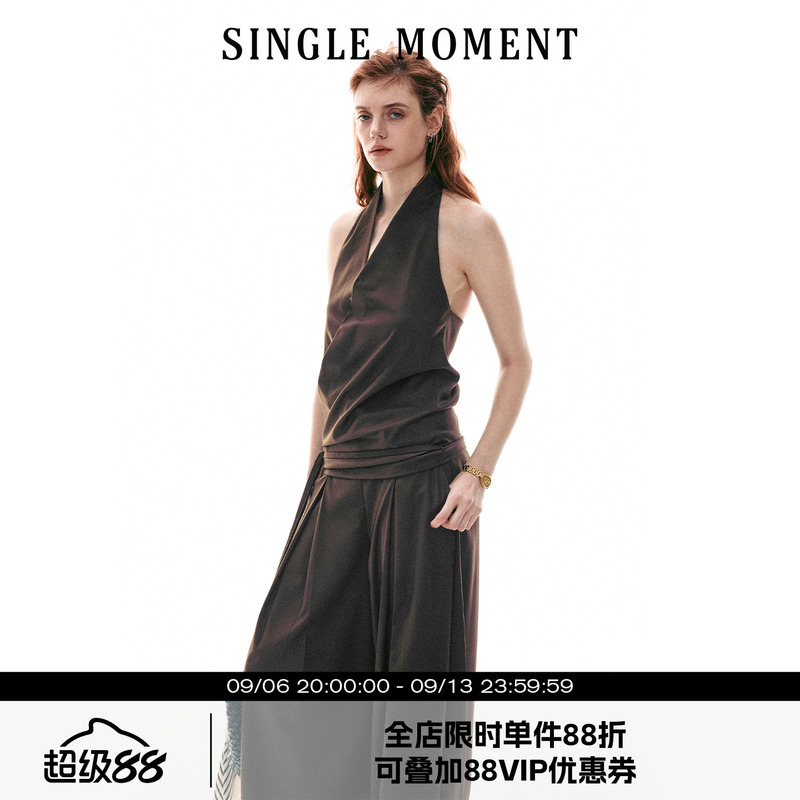Single Moment 26Ss French Halter Neck Backless Sleeveless Top Camisole Accordion Pleated Suit Pants Set Single Moment 26Ss French Halter Neck Backless Sleeveless Top Camisole Accordion Pleated Suit Pants Set