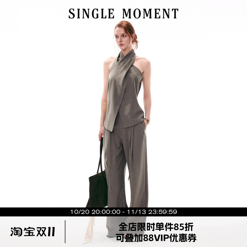 Single Moment 26Ss French Retro Cross-Neck Halter Sleeveless Top Straight-Leg Casual Suit Pants Set Single Moment 26Ss French Retro Cross-Neck Halter Sleeveless Top Straight-Leg Casual Suit Pants Set