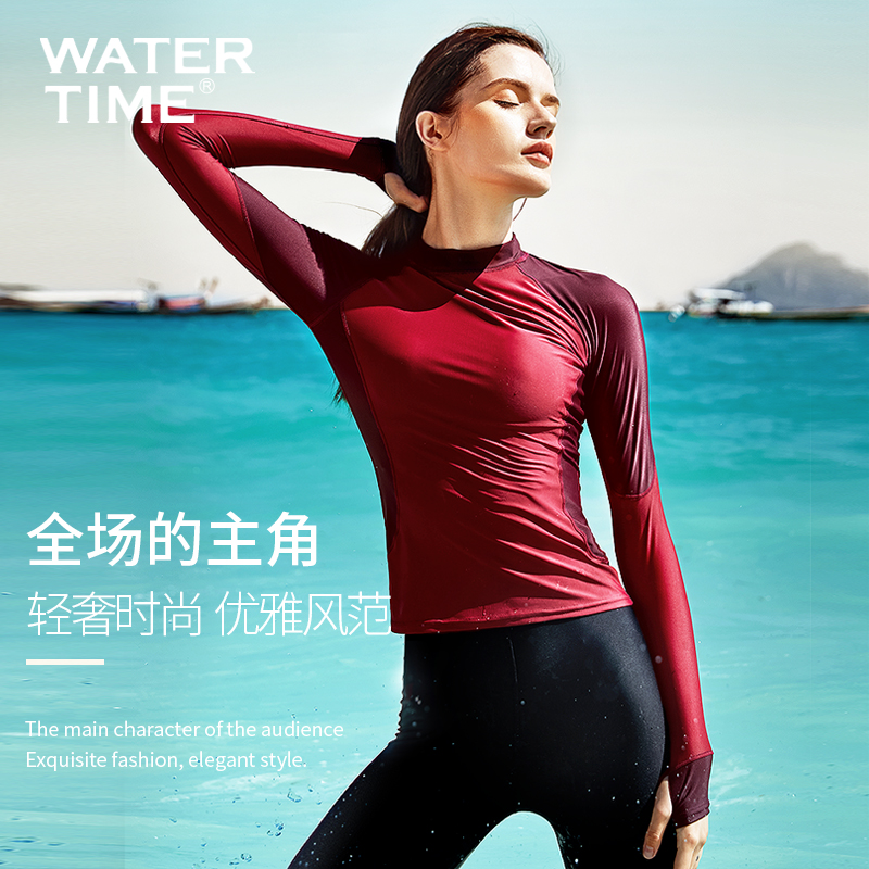 Swimsuit women's two-piece conservative sunscreen long sleeve cover with slim two-piece speed dry diving suit Blister Spa Three Sets