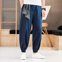 Chinese wind summer thin beam foot trousers retro-awn Harlan trousers tight waist small legs improved Tanglu Hanclothing mens clothing