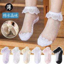 Children Crystal Socks Girl Dance Socks Flowers Lace Lace Socks Princess Baby Summer Pure Cotton Ultra Slim Short Socks