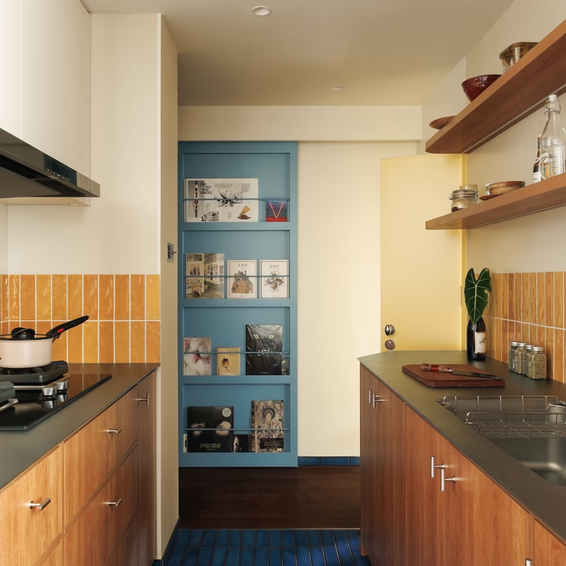 Blue Bookshelf Ghost Door Magazine Sliding Door Kitchen Bathroom Track Sliding Door Living Room Bedroom Partition Perforated Door