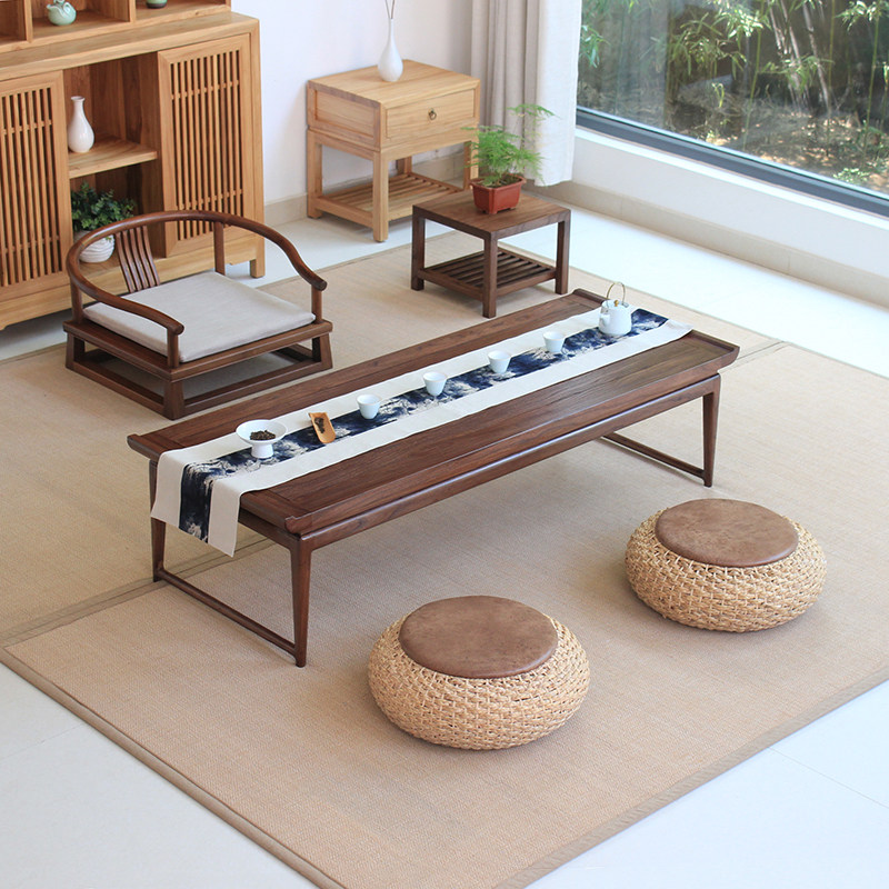 Solid Wood Tatami Tatami Tea Table Day Style Balcony Short Table Minima Tea Table Small Kang Table New Chinese Old Elm Wood Pit A Few