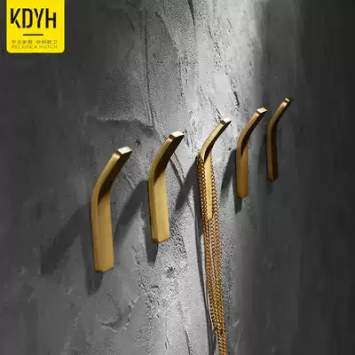 Punch-free Nordic brass brushed clothes hat adhesive hook light luxury copper bathroom adhesive hook home hotel storage hook creative hook