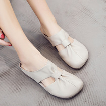 20 Summer New Genuine Leather Elegant Art Retro Soft Bottom Womens Shoes Non-slip Comfort Bull Gluten Bottom Outside Wearing Baotou Sandals