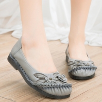 Ethnic Wind Flowers Original Handsewn Bull Leather Single Shoes Middle Aged Leather Shoes Beef Tendon Soft Bottom Womens Shoes Mom Shoes