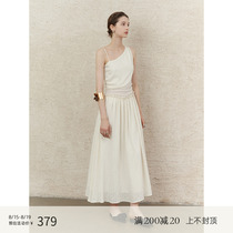 someonesometimes asymmetrical line design pleated French dress womens suspender long skirt