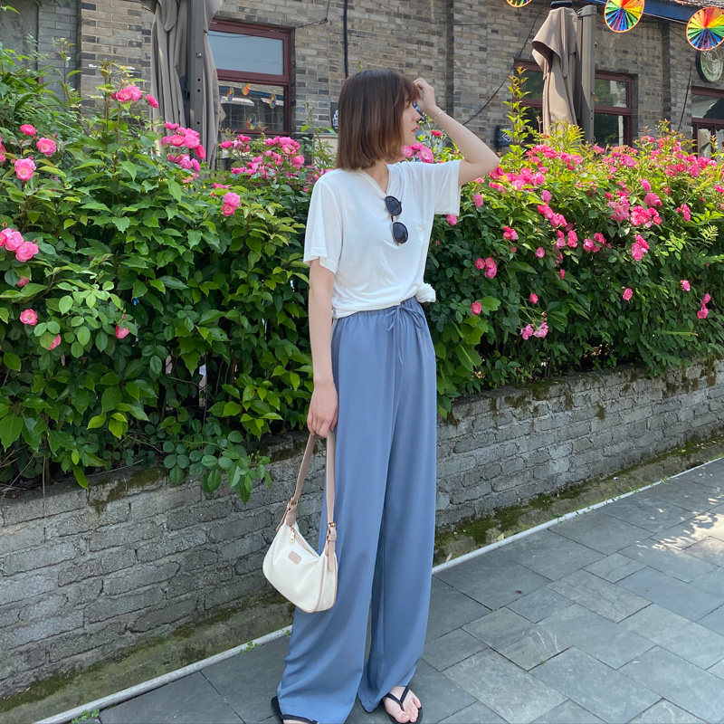 High waist wide pants women's summer thin section drape trousers casual pants ice silk pants women's mopping sunscreen loose straight