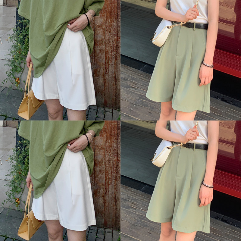 Black suit shorts women's summer loose high-waisted a-line slim five-point pants women's straight Hong Kong style thin trousers women