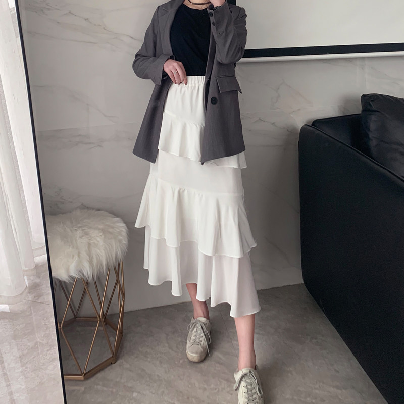 White cake dress summer Chiffon irregular ins super fire high waist skirt spring women 2019 new medium-long version