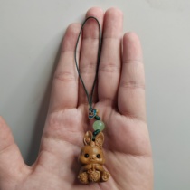 Sandalwood green sandalwood zodiac rabbit cute rabbit tifu simple cute creative diy mobile phone chain short lanyard bag pendant