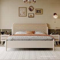 Rattan solid wood bed 1 8m double solid wood color white Nordic simple Japanese style B&B furniture drawer high box bed