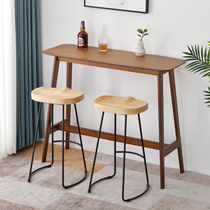 Household solid wood bar table simple against the wall long bar table retro milk tea shop small bar table cafe table